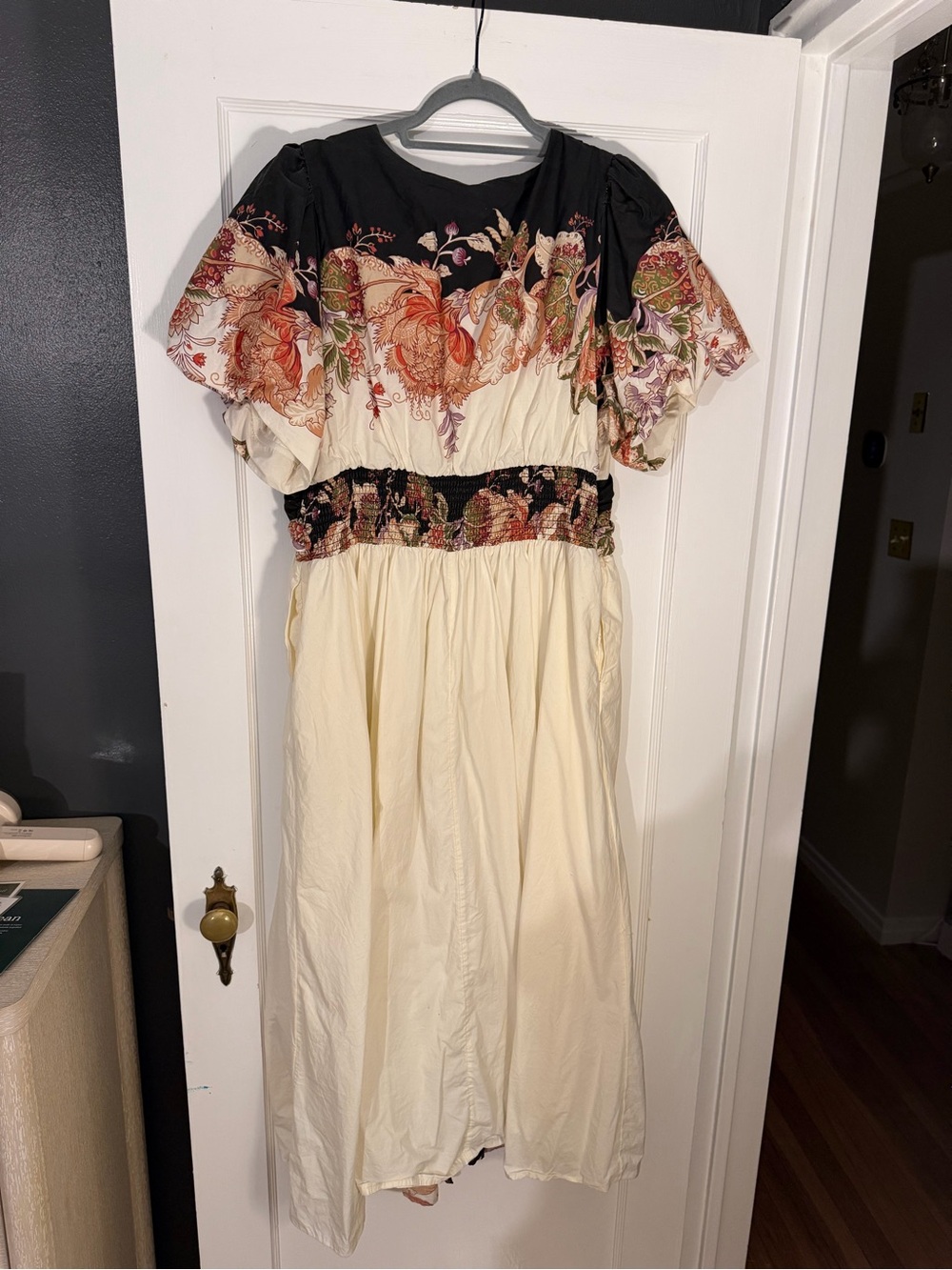 Anthropologie Katerina Button Front Cream Floral V-Neck Midi Dress - Picture 6 of 6